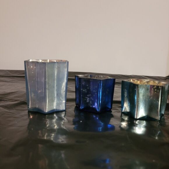 3 start shaped blue colors with carcked silver/gold inside votive - Picture 7 of 8